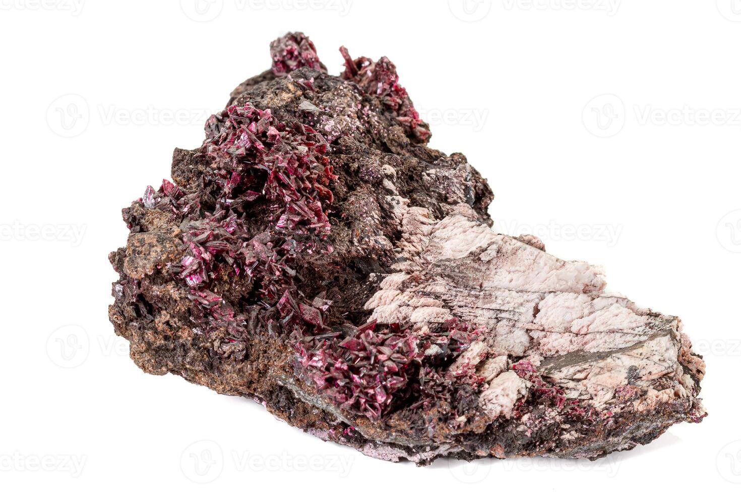 Macro stone Erythrite mineral on white background photo