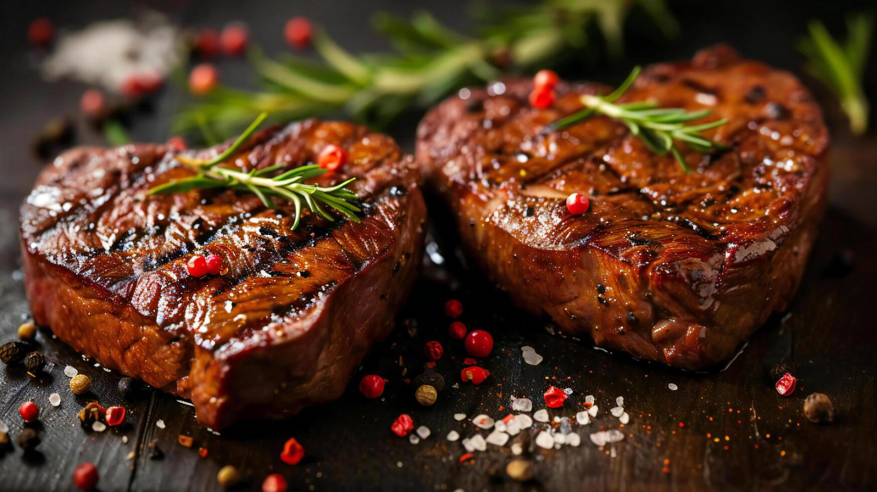 dos en forma de corazon carne de vaca filetes A la parrilla y sazonado, Perfecto para celebrando San Valentín día foto