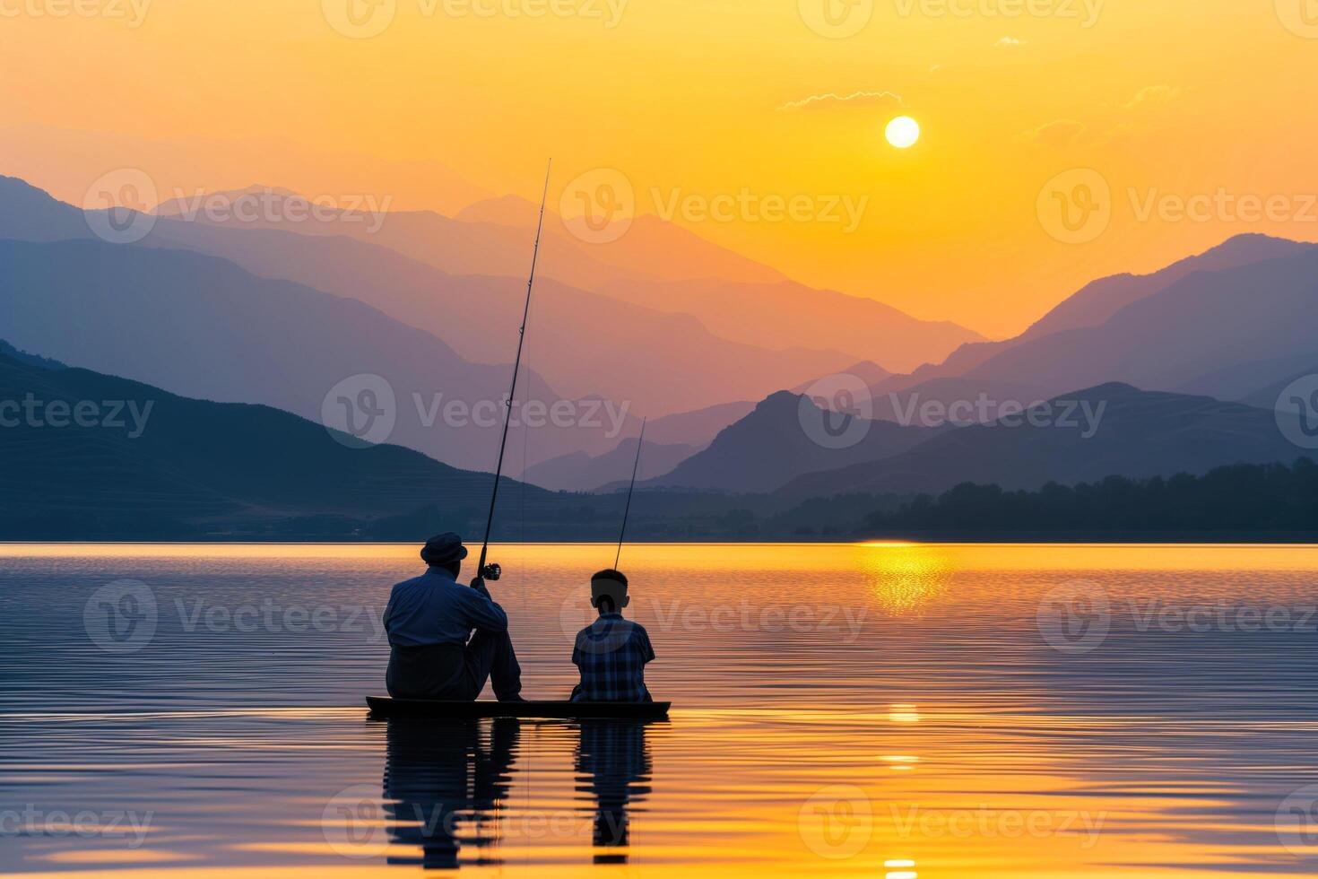 A middle eastern father and son fishing together photo