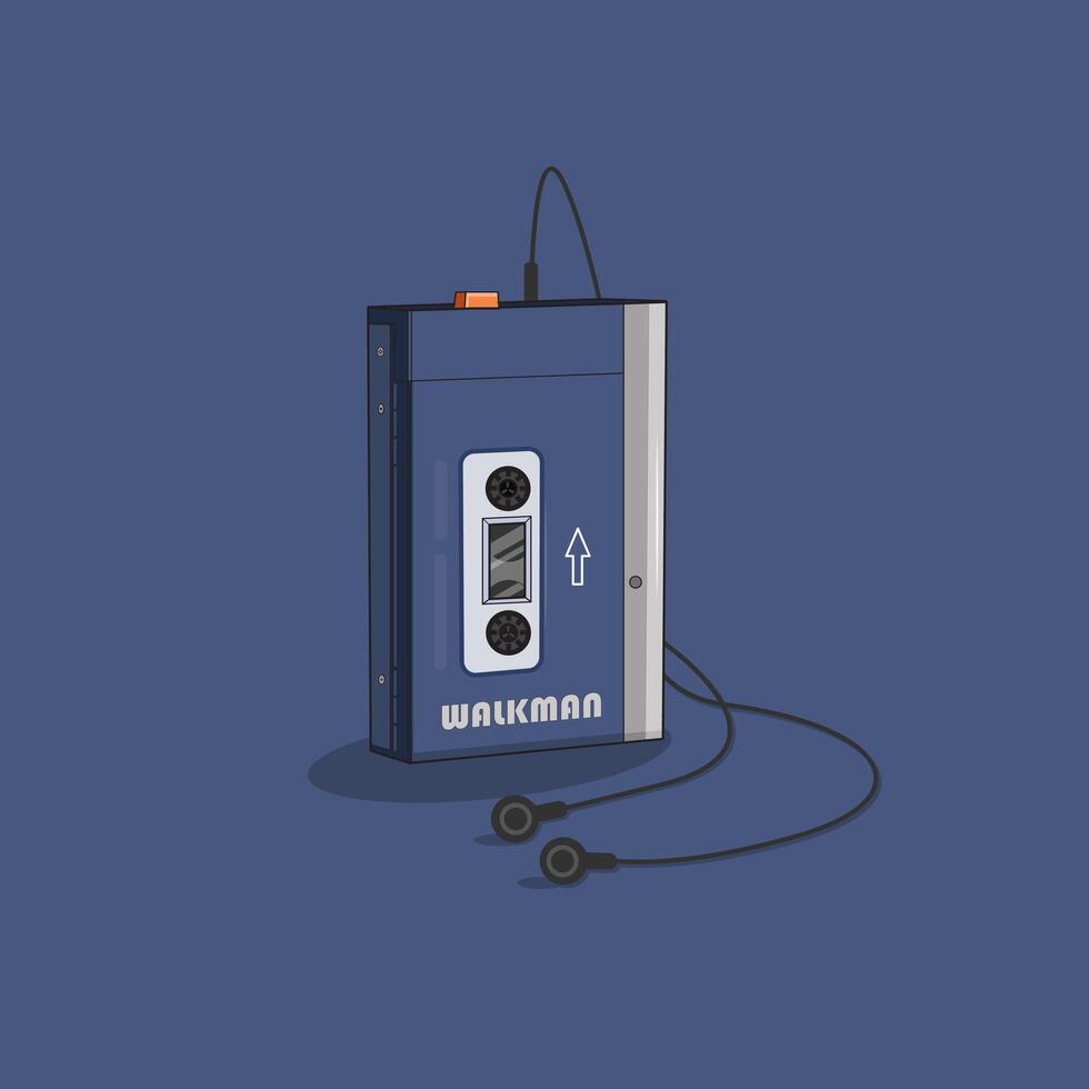 Walkman illustration 90s music evolution vector