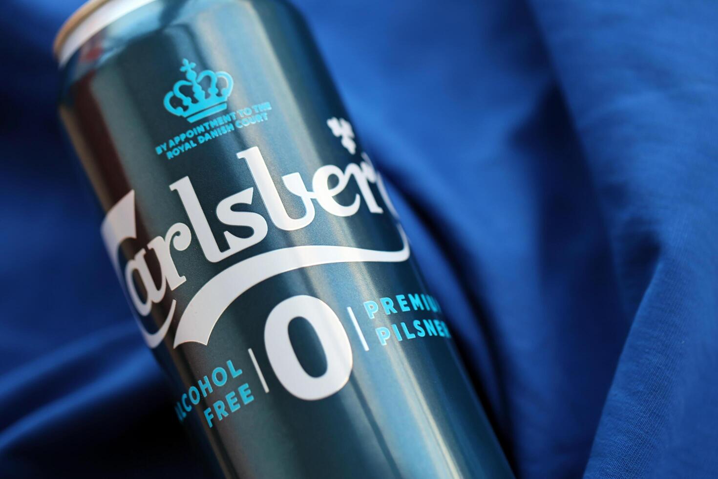 KYIV, UKRAINE - 4 MAY, 2023 Carlsberg zero alcohol or non alcohol aluminium tin can photo