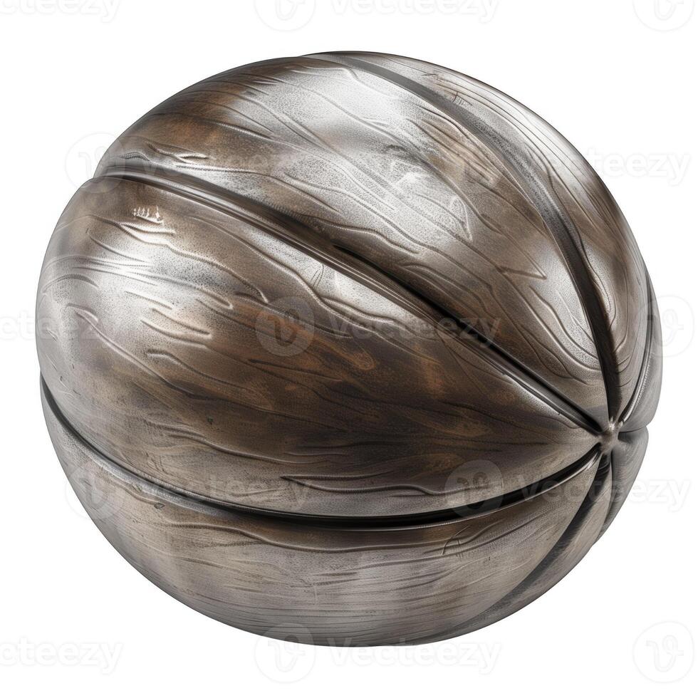 A large, round, silver, brown object with a wood grain pattern photo