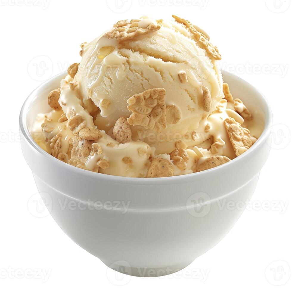 A bowl of ice cream with nuts on top photo