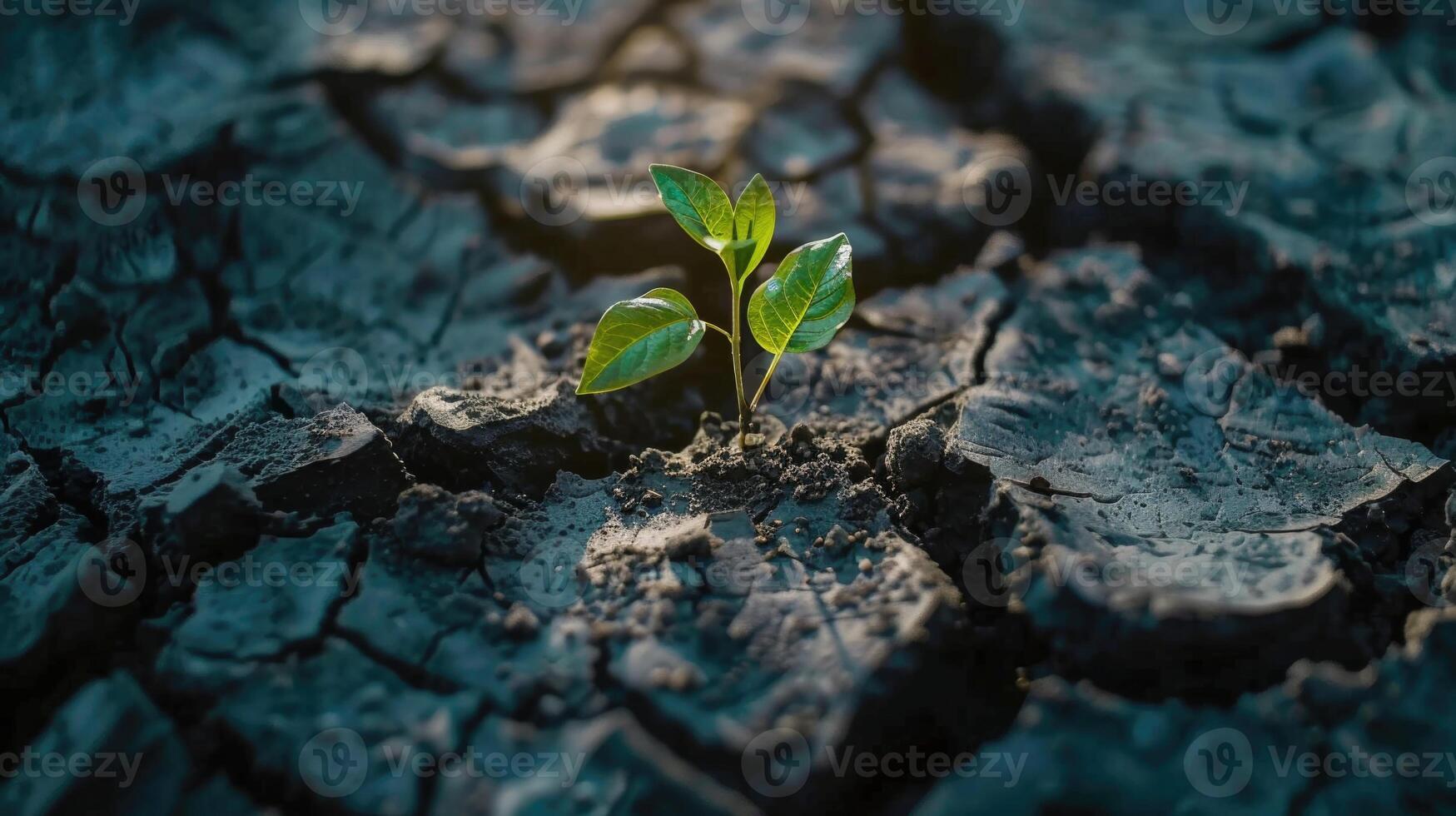 plantando en seco agrietado barro para supervivencia. foto