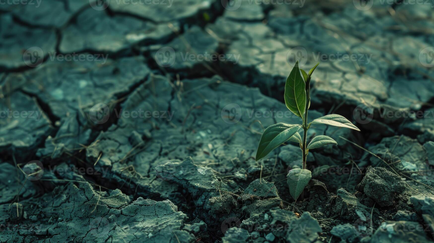 plantando en seco agrietado barro para supervivencia. foto