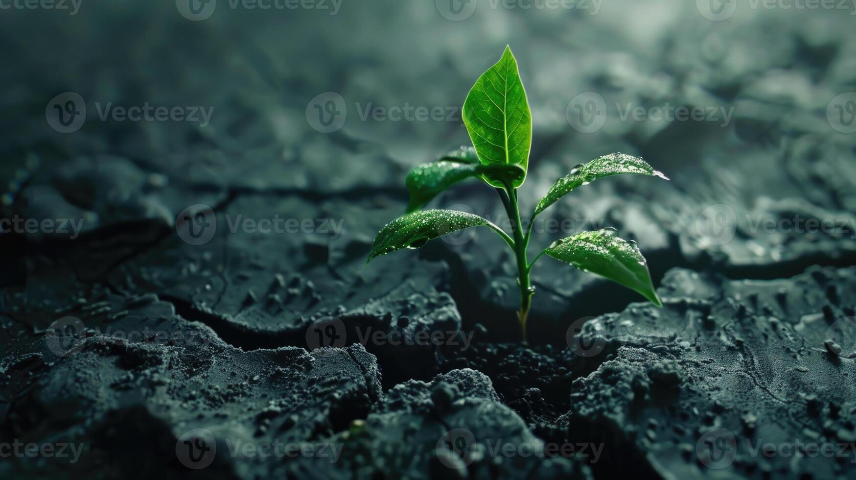 verde planta en grieta barro foto