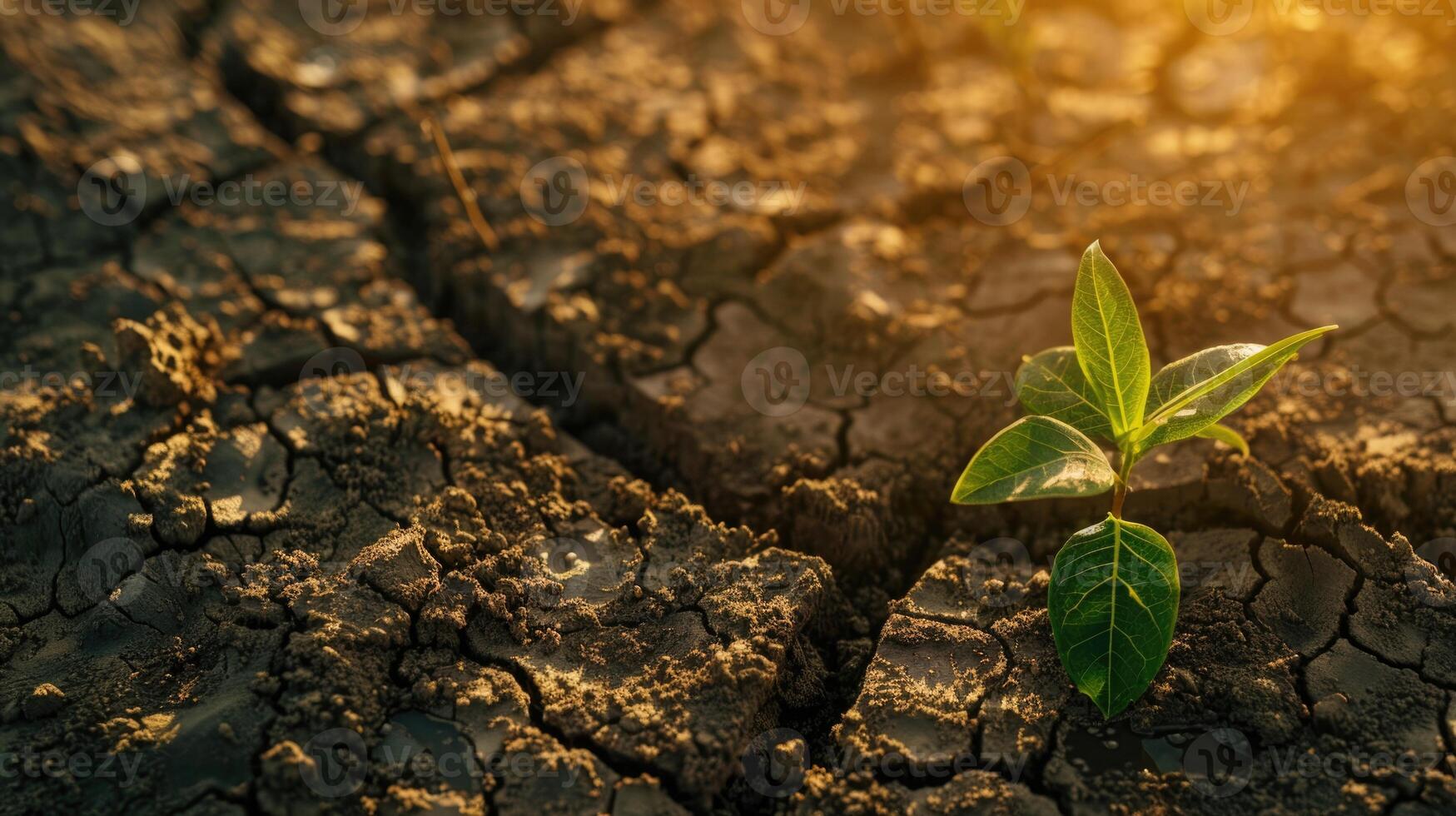 Plant in cracked mud for Earth Day 2023. photo