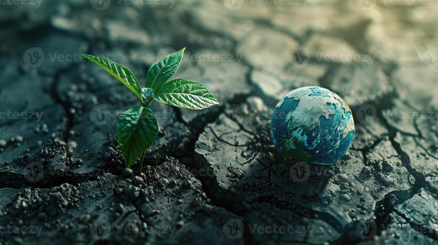 planta en agrietado barro para tierra día 2023. foto