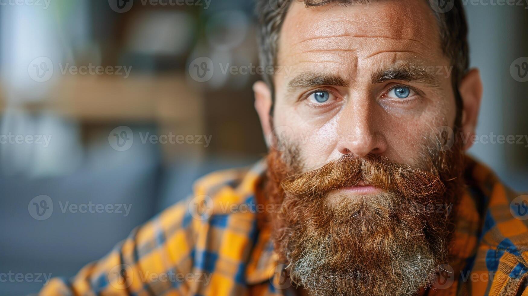 A close-up shot of a person with a full beard looking directly at the camera photo