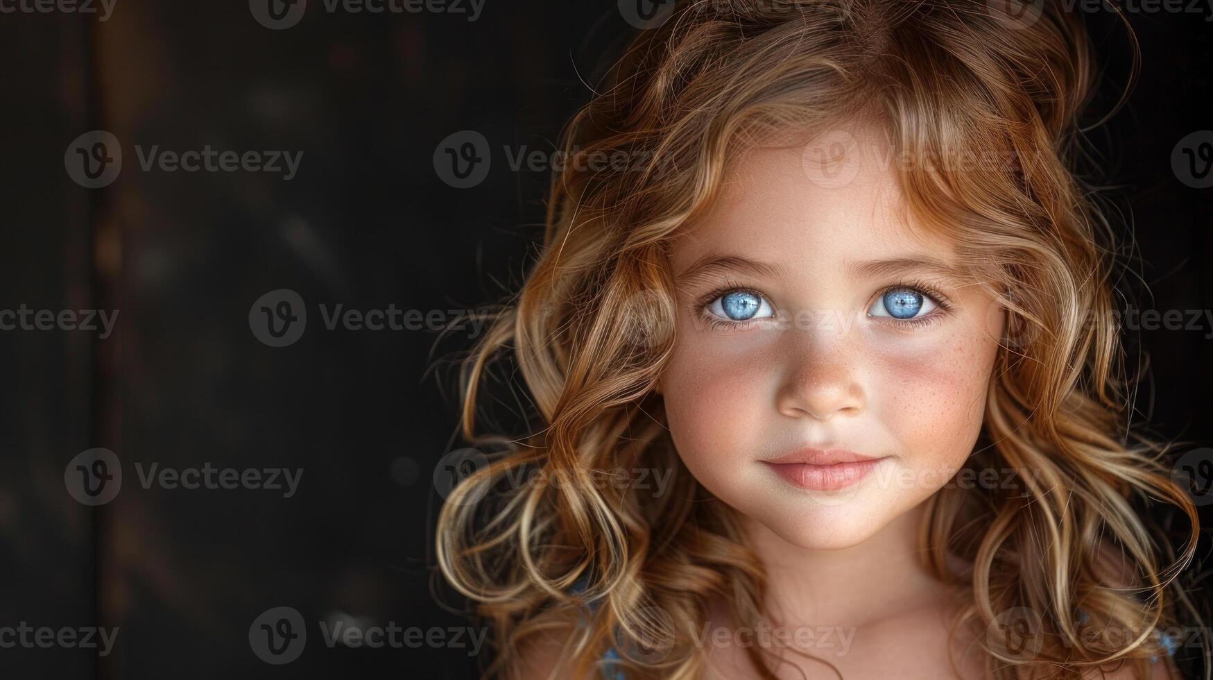 A close-up view of a child with striking blue eyes photo