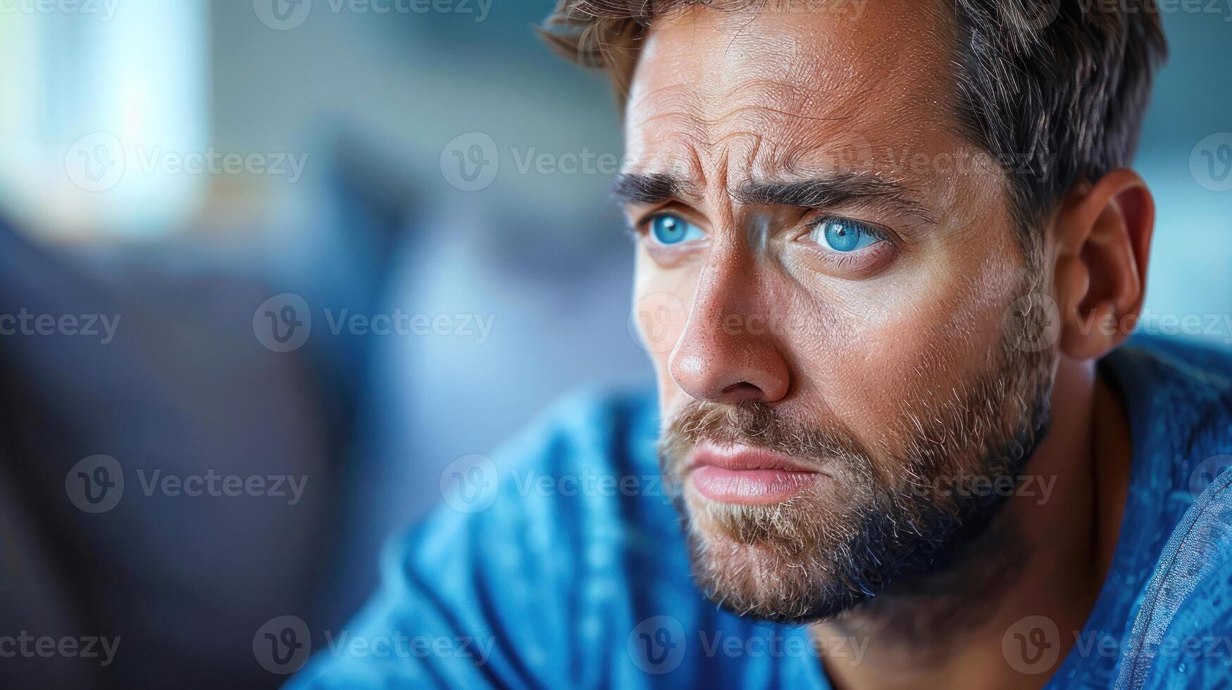 Tight shot of a man with striking blue eyes photo