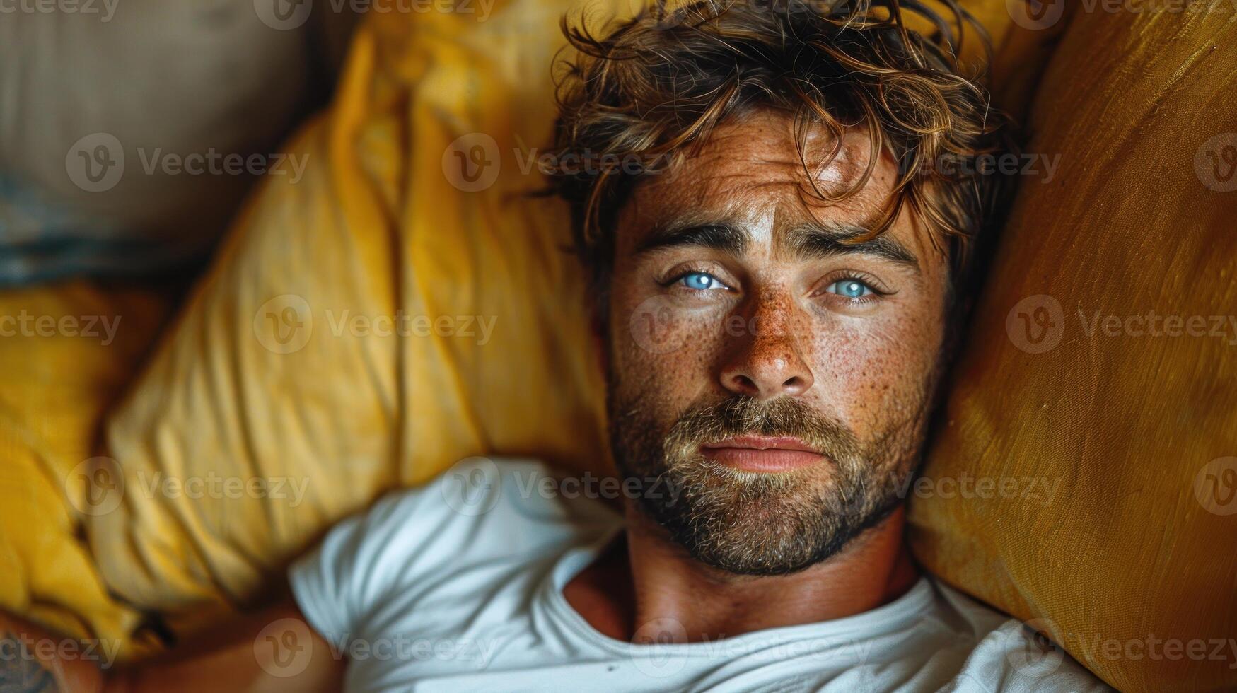 Close-up of a person laying on a bed photo