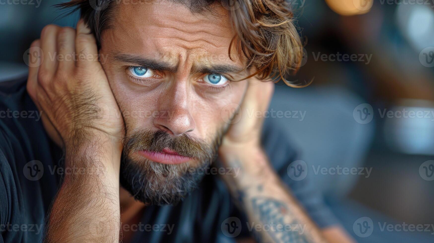 A detailed view of a persons face showing a prominent beard photo