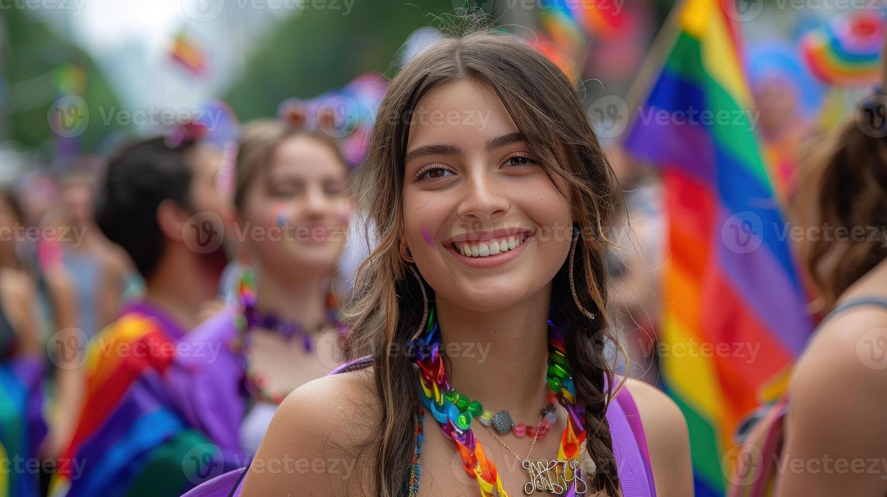 A happy woman at a pride event photo