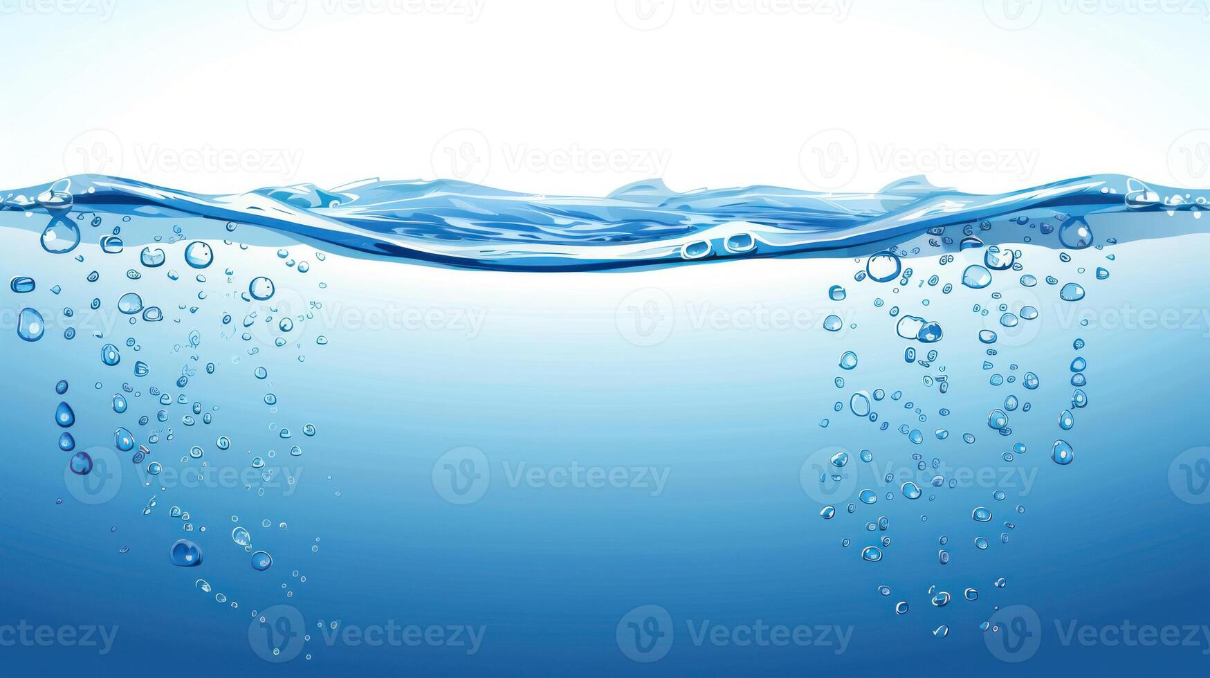 A blue water background with bubbles floating on the surface photo