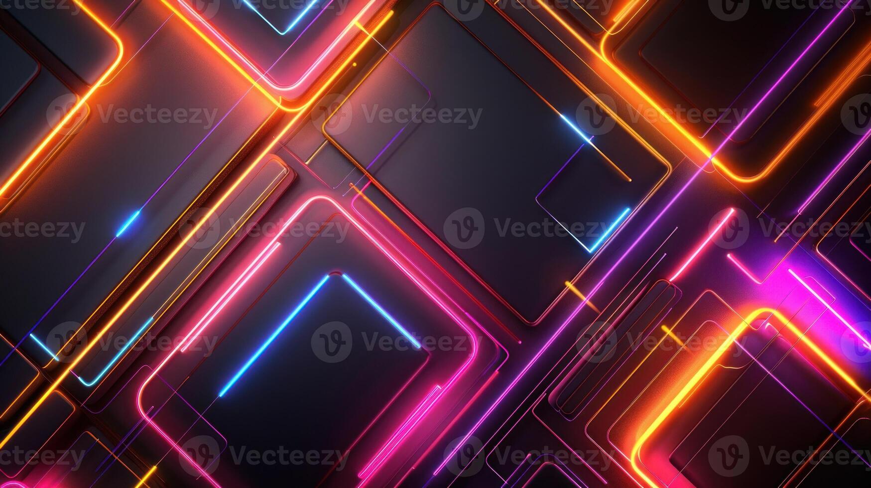 Colorful neon lights and geometric squares create a vibrant abstract background photo