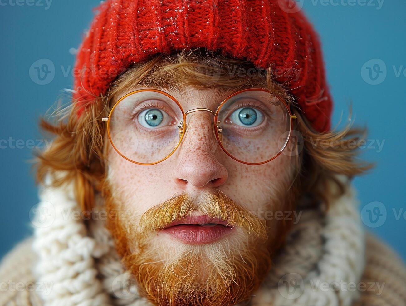 A man wearing glasses and a red hat photo