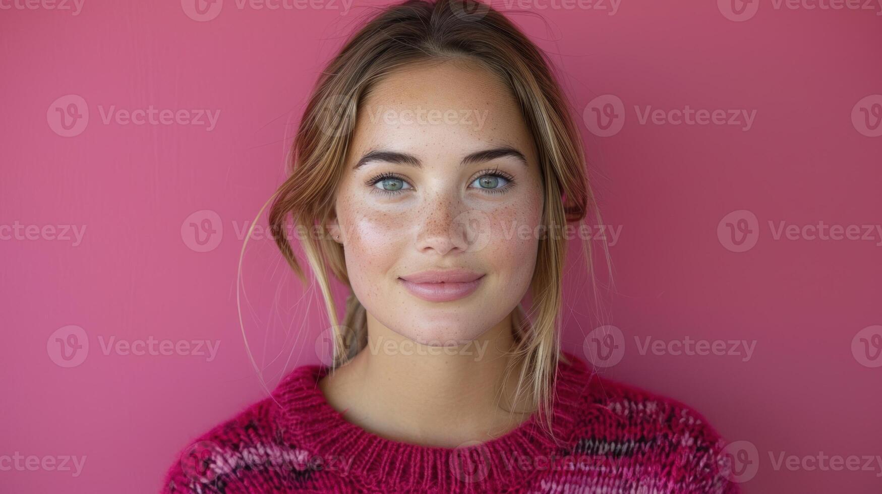 Woman in pink sweater posing for a photo