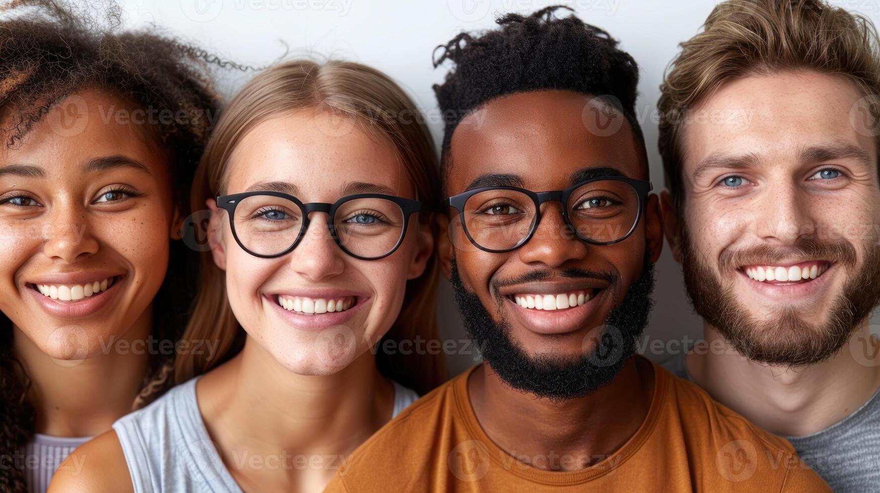 Multiple individuals with spectacles smiling towards the camera photo