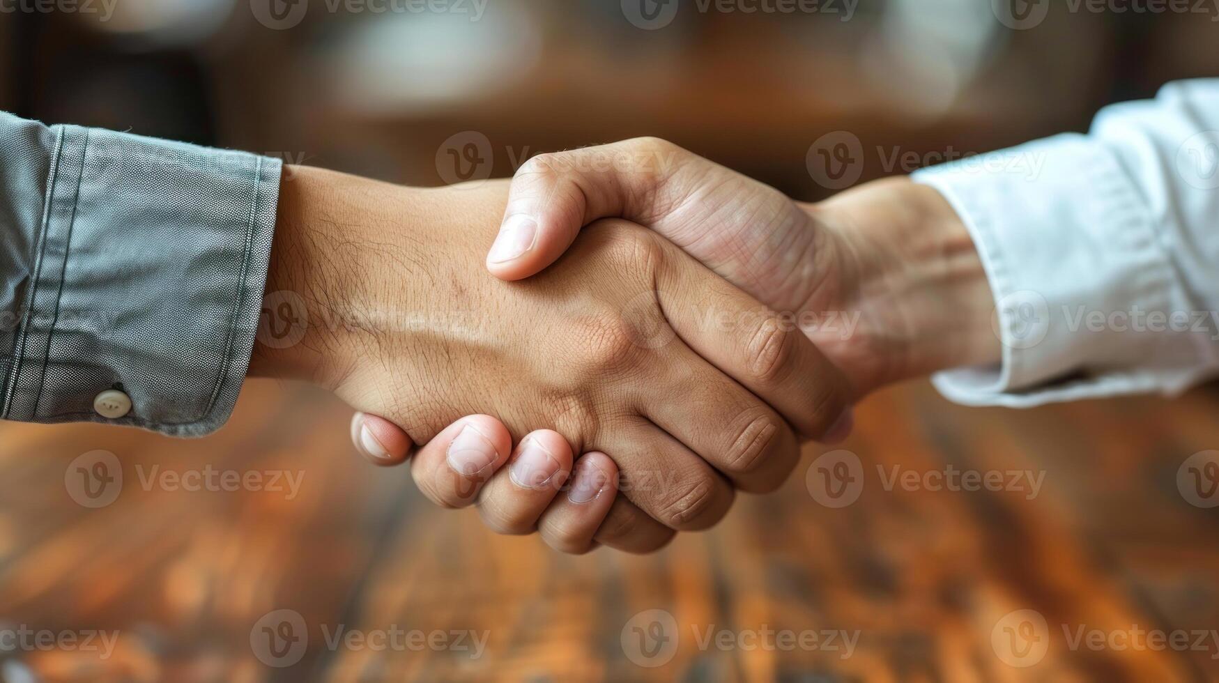 Two individuals engage in a handshake, showing a gesture of agreement or greeting photo