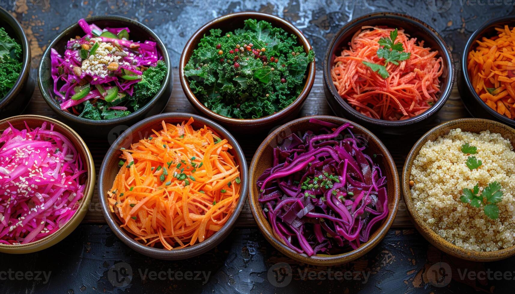 Multiple bowls filled with different types of food photo