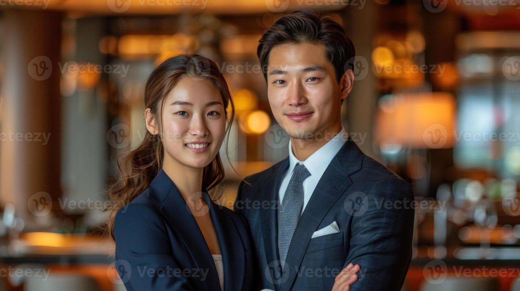 A man and a woman standing side by side photo