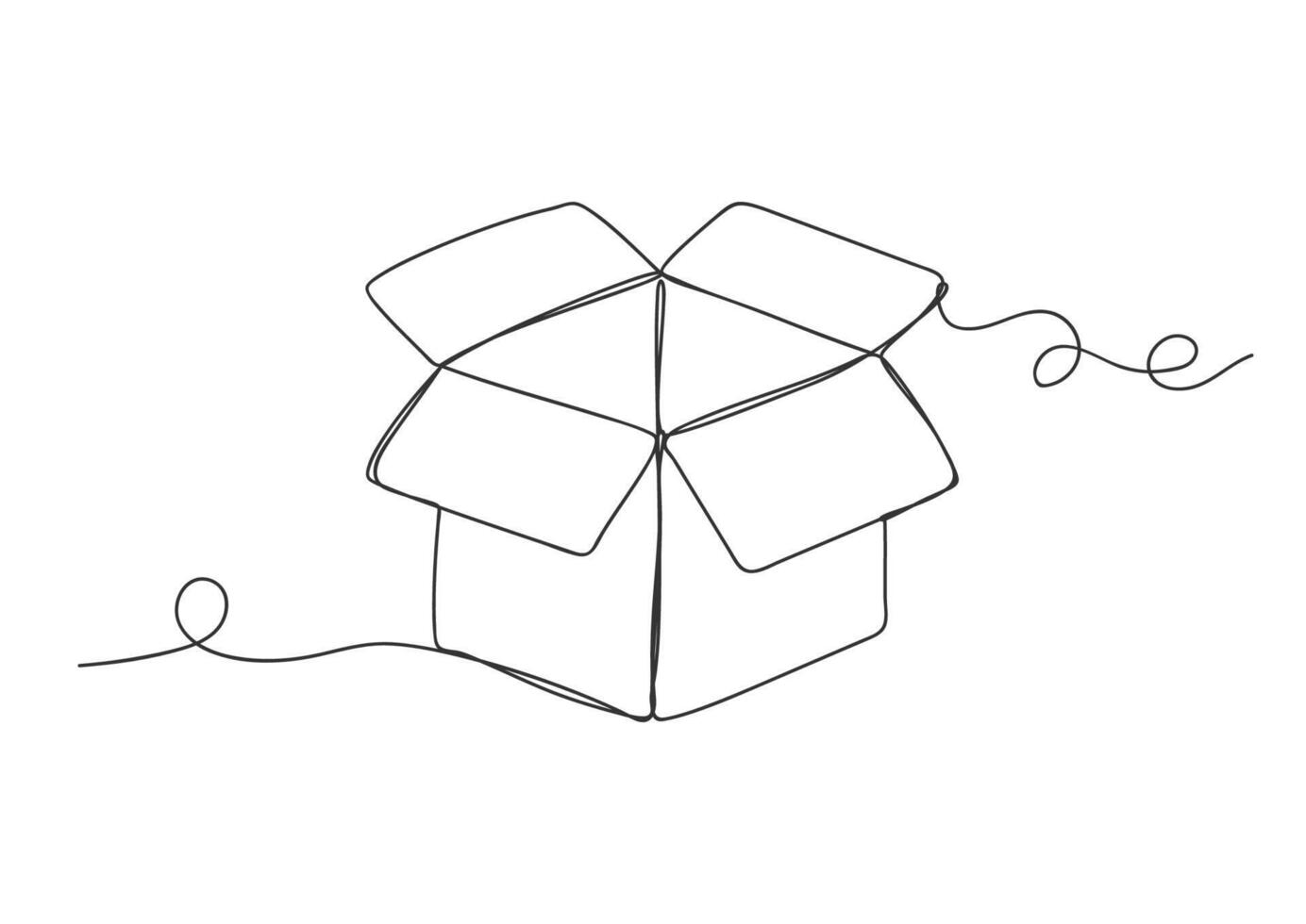 Continuous one line drawing box isolated minimalist linear illustration. vector