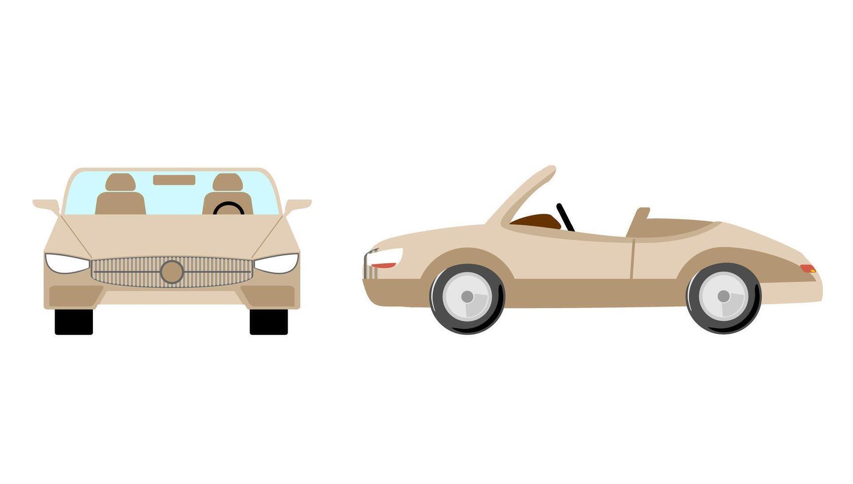 Cabriolet side view and front view. Isolated template of cabriolet car on white. Retro automobile in flat style vector