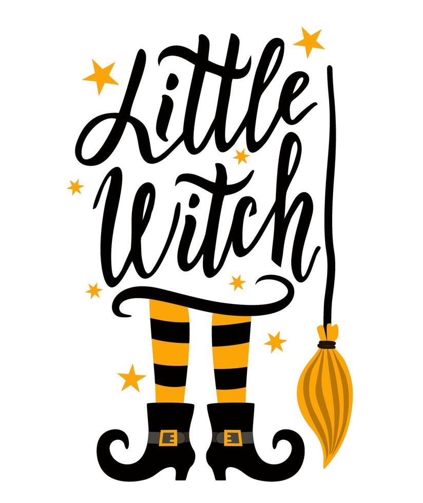 Little Witch. Halloween quote. For baby clothes, mug, poster, card Halloween party decoration vector