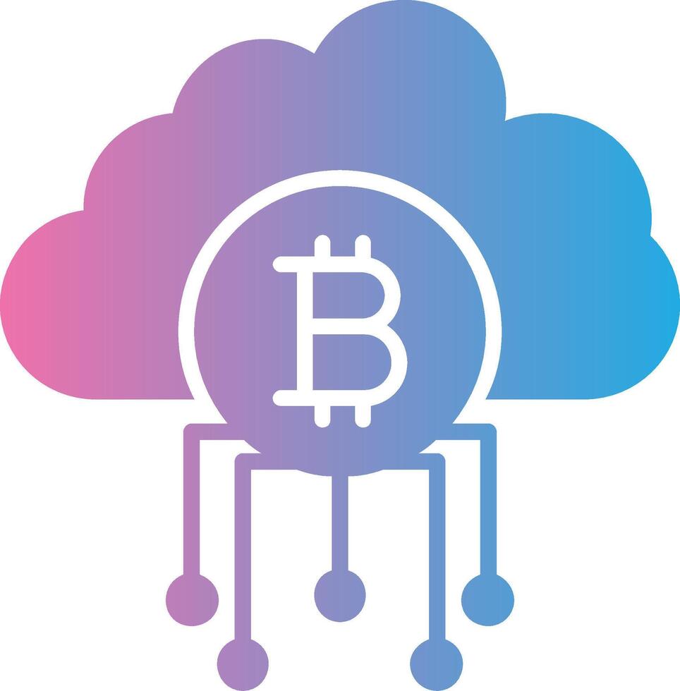 nube bitcoin glifo degradado icono diseño vector