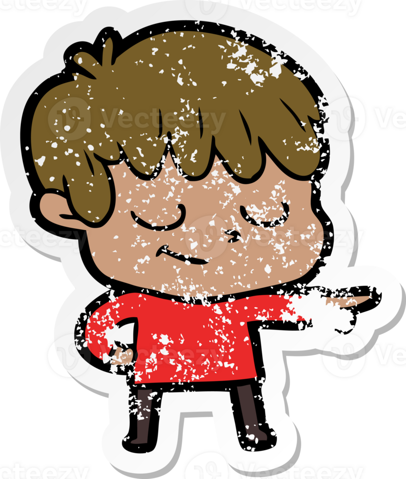 distressed sticker of a cartoon happy boy png