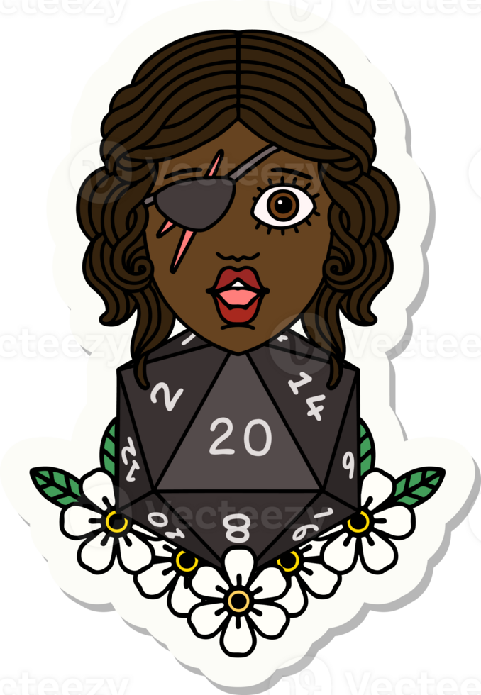 human rogue with natural twenty dice roll sticker png