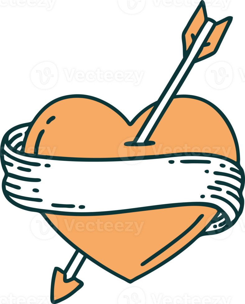tattoo style icon of an arrow heart and banner png