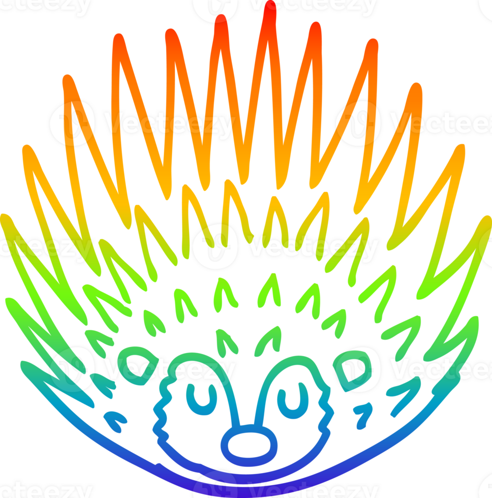 rainbow gradient line drawing cartoon spiky hedgehog png