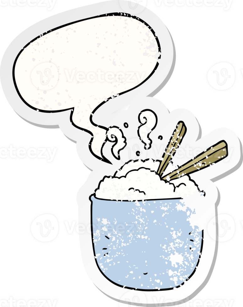 cartoon bowl of rice and speech bubble distressed sticker png