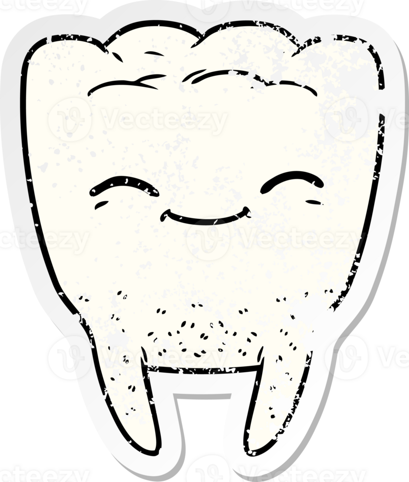 distressed sticker of a cartoon tooth png
