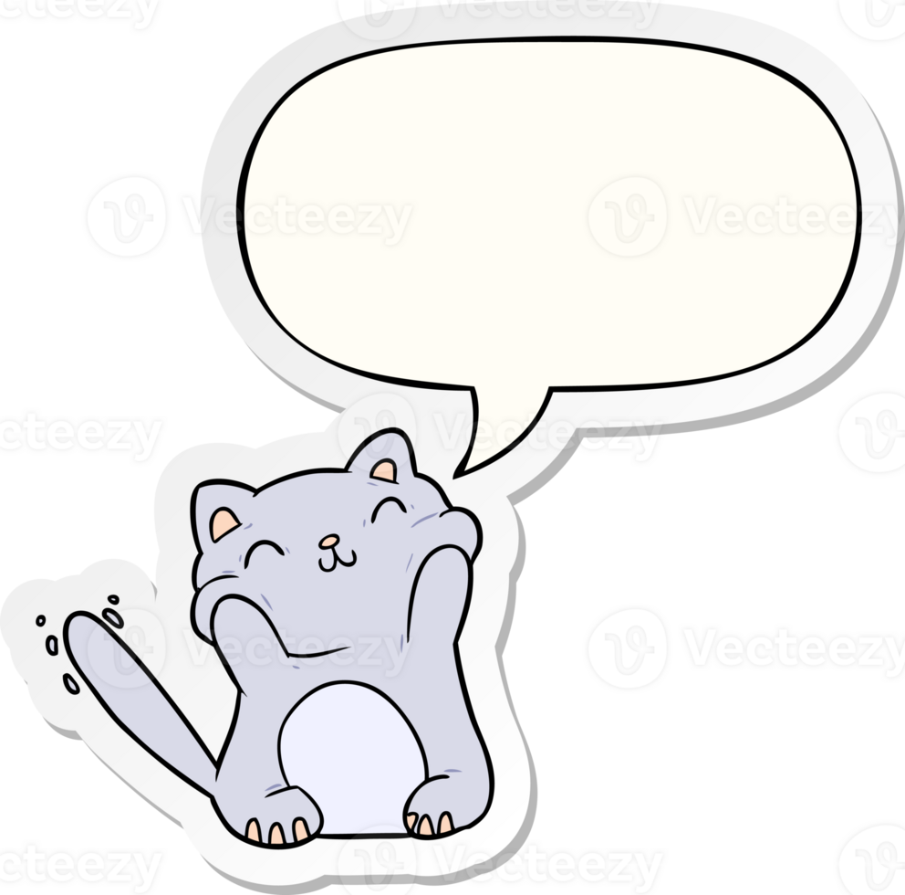 very happy cute cartoon cat and speech bubble sticker png