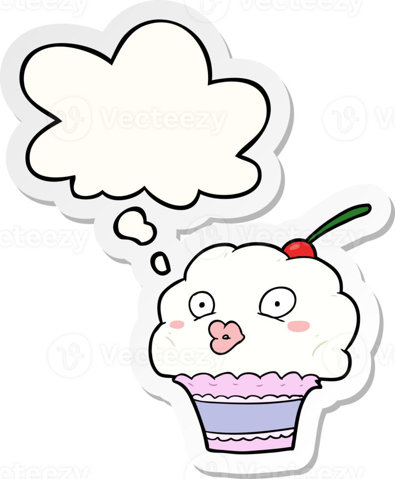 cartoon cupcake and thought bubble as a printed sticker png
