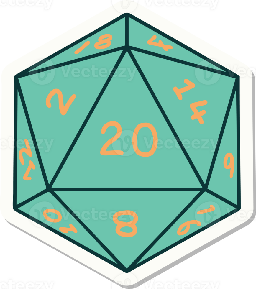 natural 20 D20 dice roll sticker png