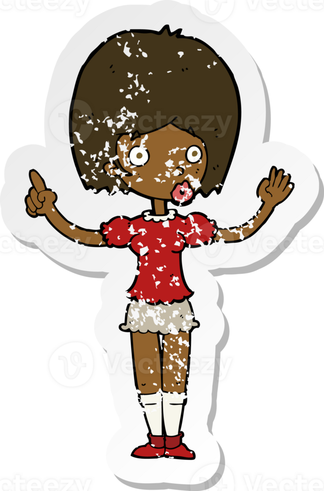 retro distressed sticker of a cartoon woman explaining her point png