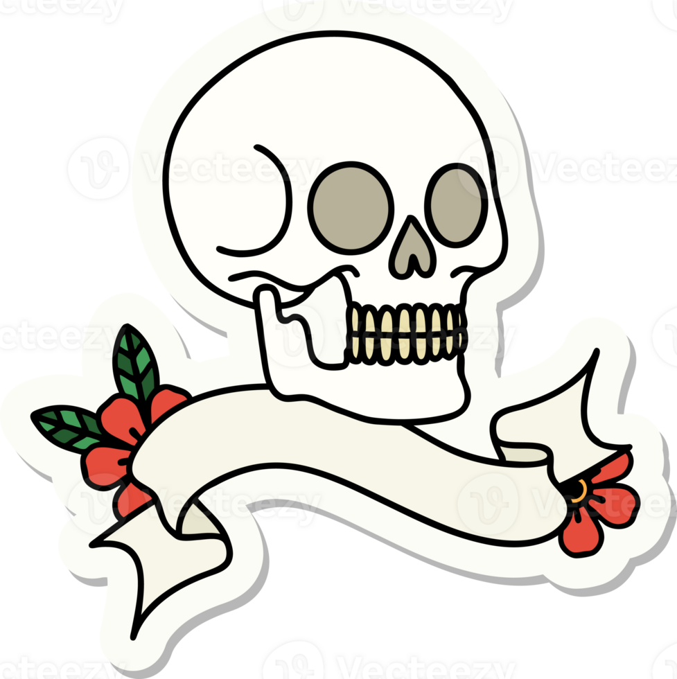 tattoo sticker with banner of a skull png