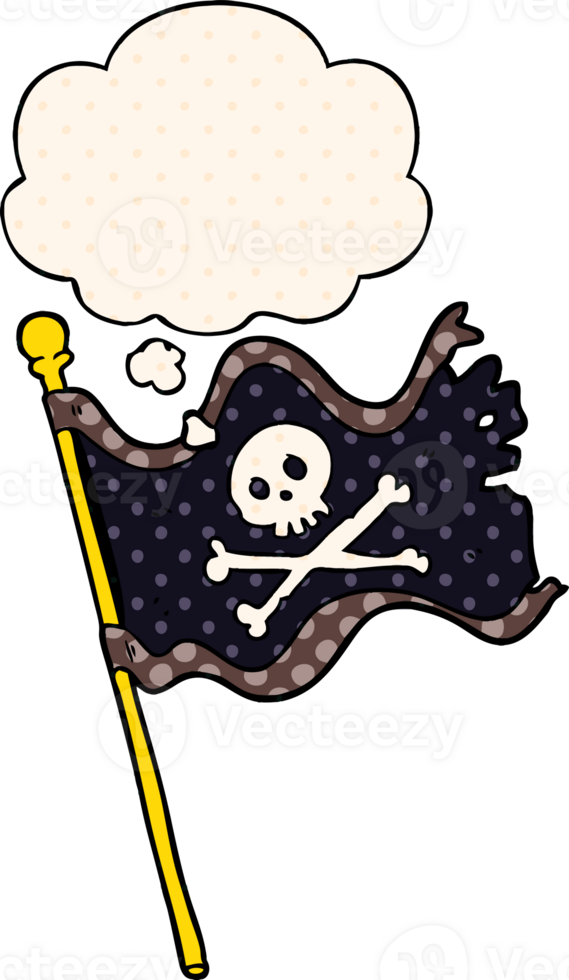 caricatura, bandera pirata, y, burbuja del pensamiento, en, cómico, estilo png