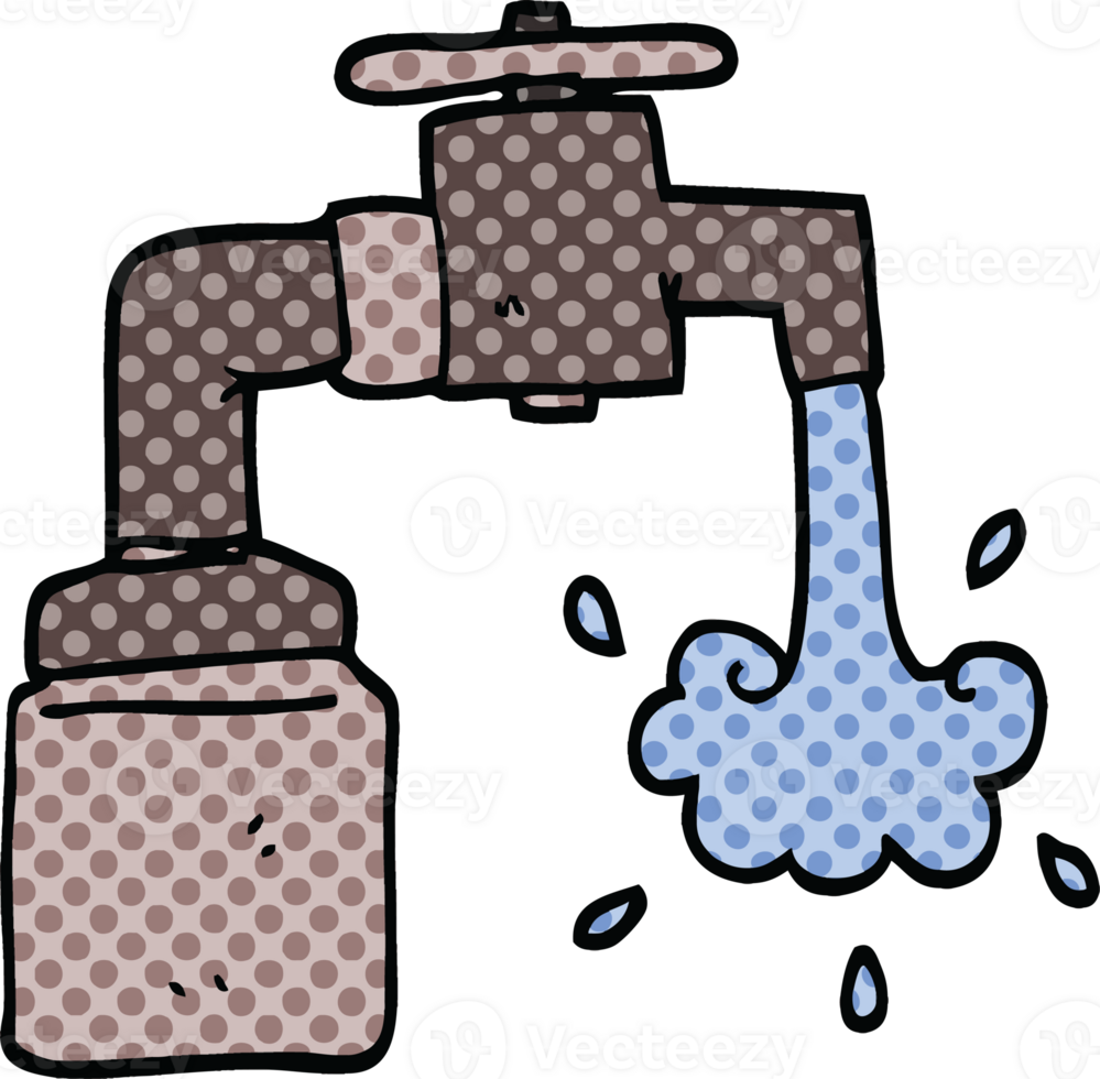 comic book style cartoon running faucet png