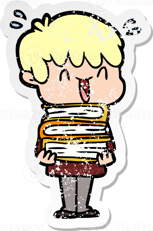 distressed sticker of a cartoon laughing boy png