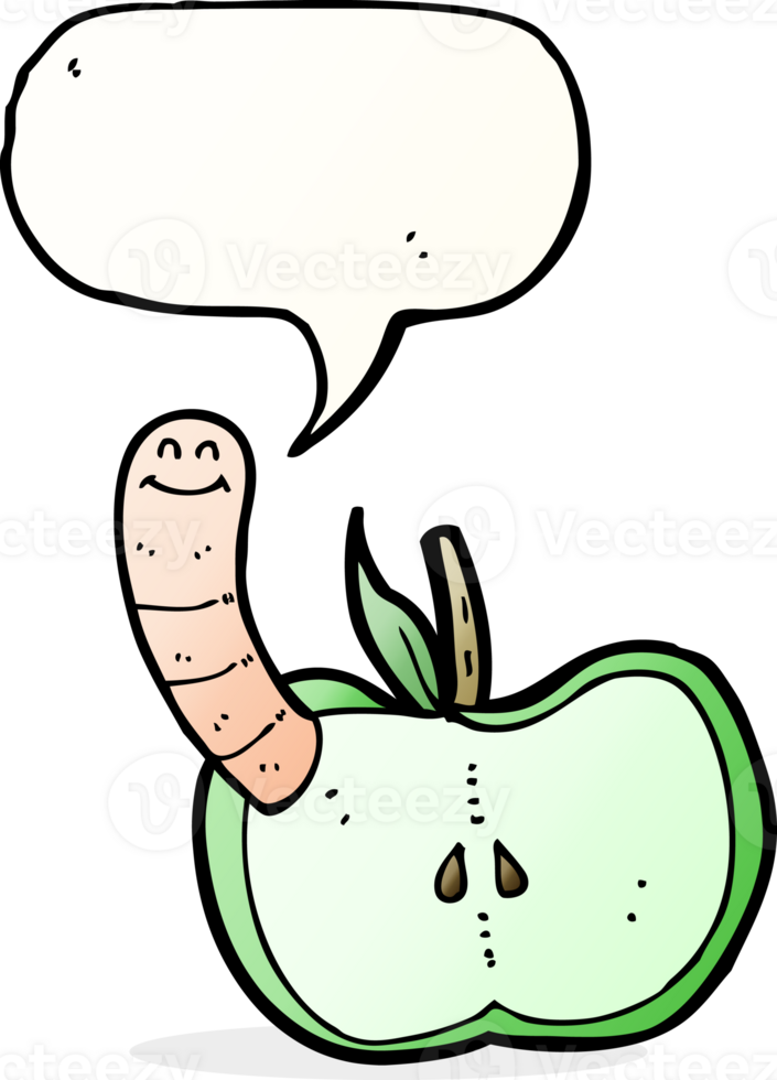 cartoon apple with worm with speech bubble png