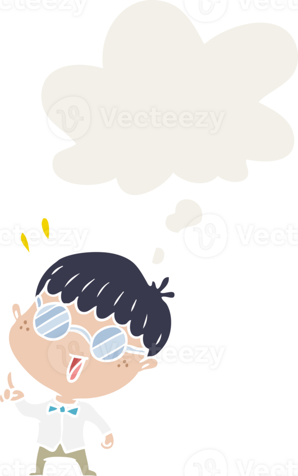 cartoon clever boy and thought bubble in retro style png