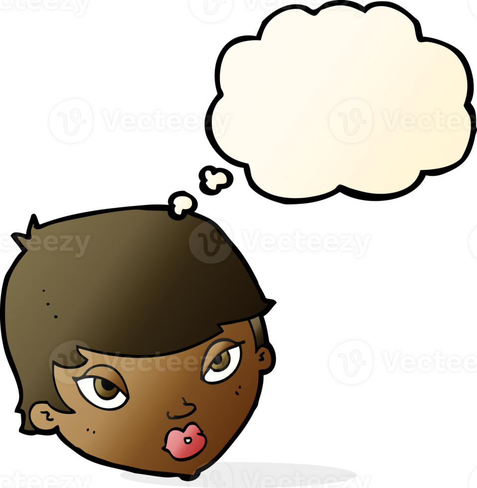 cartoon unimpressed woman with thought bubble png