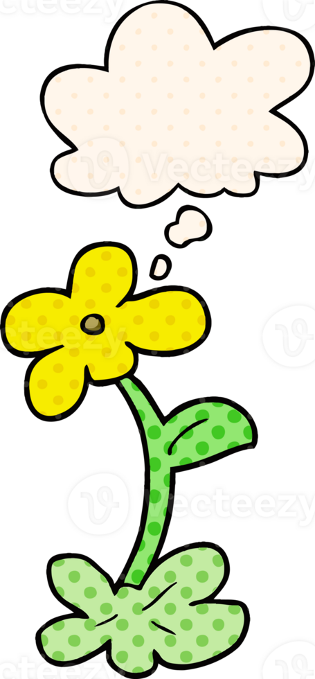cartoon flower and thought bubble in comic book style png