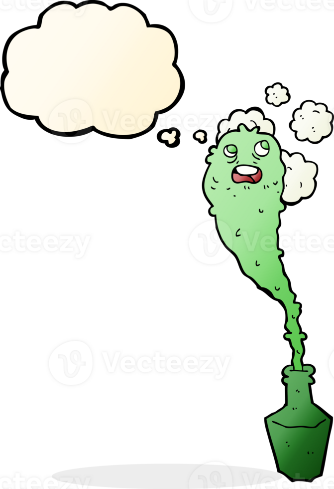 cartoon spooky ghost in bottle with thought bubble png