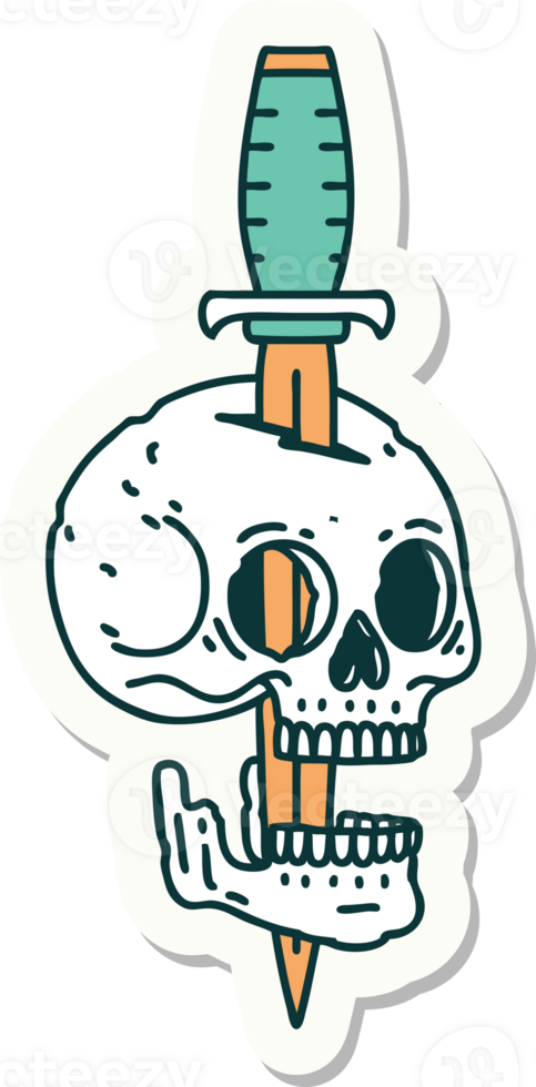 pegatina estilo tatuaje de una calavera y una daga png